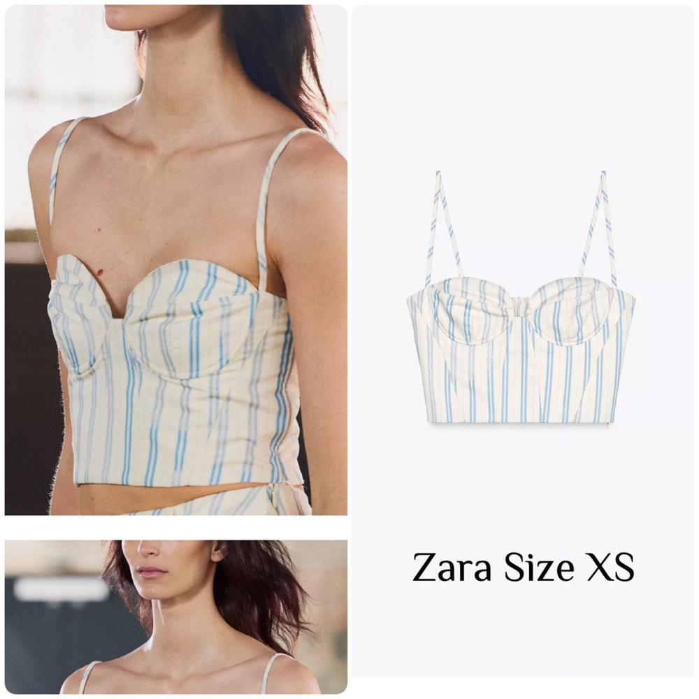 Zara Blue and Cream Striped Bustier Top